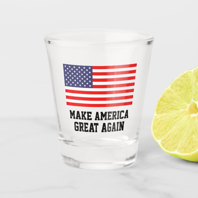 Vaso De Chupito Bandera patriótica de los E.E.U.U. - haga América (Anverso)