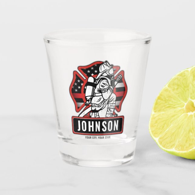 Vaso De Chupito Bandera Patriótica del Departamento de Bomberos Pe (Anverso)