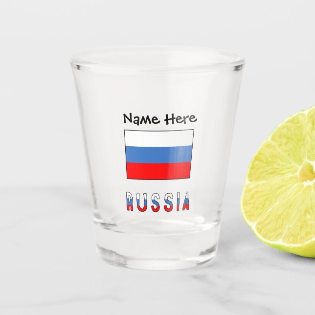 Vaso De Chupito Bandera rusa con tu nombre de vidrio caliente (Anverso)