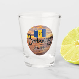 Vaso De Chupito "Barbados Este. Atardecer De 1966 Con Bandera De B