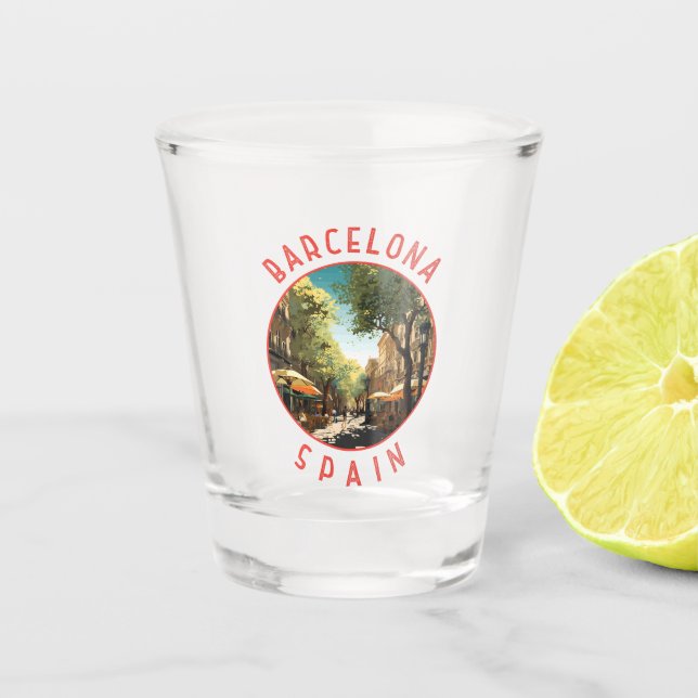 Vaso De Chupito Barcelona España La Rambla Círculo Retro Molesto (Anverso)
