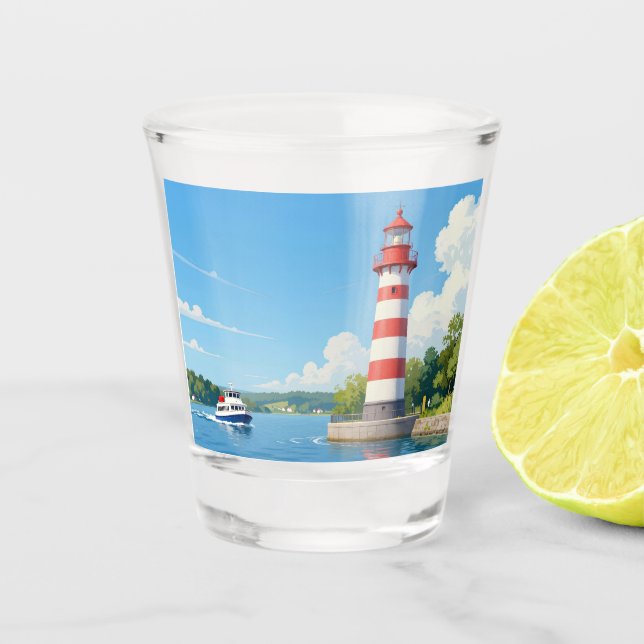 Vaso De Chupito Barco cerca de un faro (Anverso)