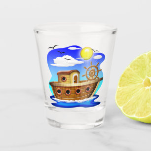Vaso De Chupito Barco Pesquero Dibujo Animado 