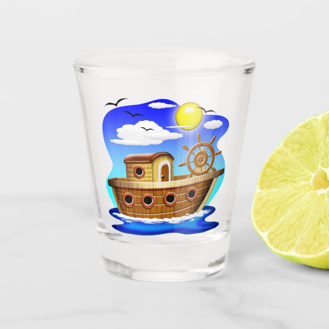 Vaso De Chupito Barco Pesquero Dibujo Animado  (Anverso)