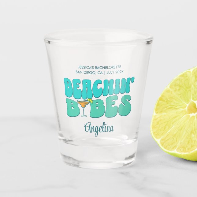 Vaso De Chupito Beach Bachelorette Party Beachin Babes Bridesmaid (Anverso)