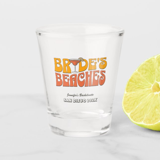 Vaso De Chupito Beach Bachelorette Party Groovy Bride's Beach (Anverso)