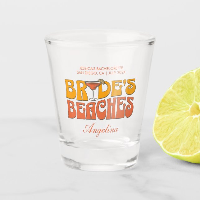 Vaso De Chupito Beach Bachelorette Party Groovy Bride's Beach (Anverso)
