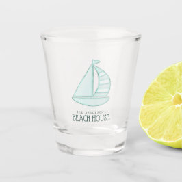 Vaso De Chupito Beach House Sailboat Aqua Blue ID623
