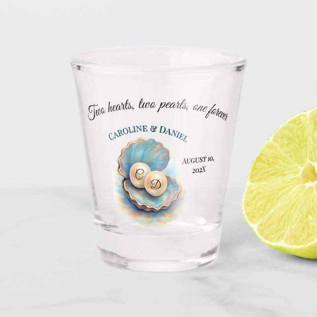 Vaso De Chupito Beach Wedls Pearls Shell Elegante Tema Océano Gi (Anverso)