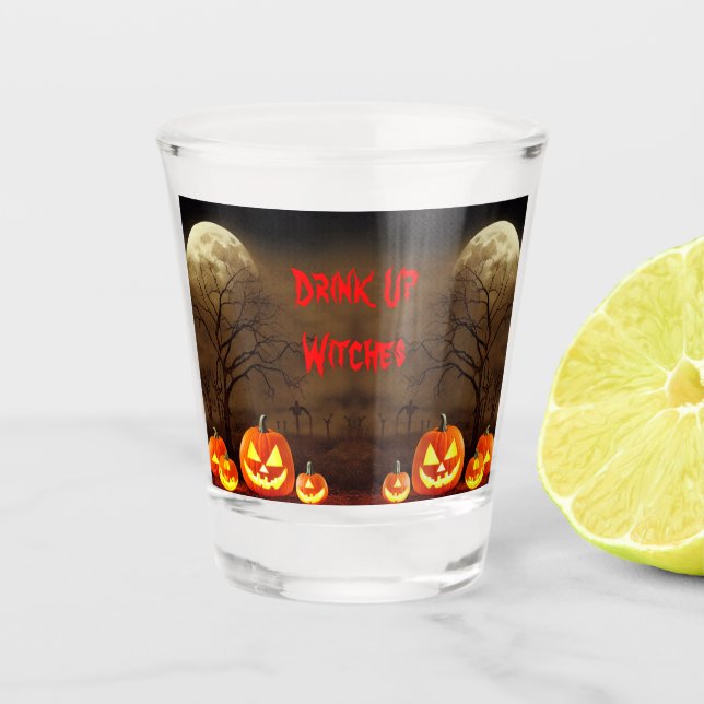Vaso De Chupito Beber brujas crepitosas cementerio de Halloween (Anverso)
