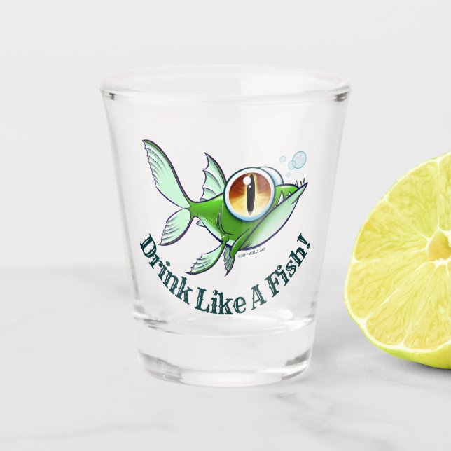 Vaso De Chupito BEBER COMO UN PEZ por Jeff Willis Arte (Anverso)