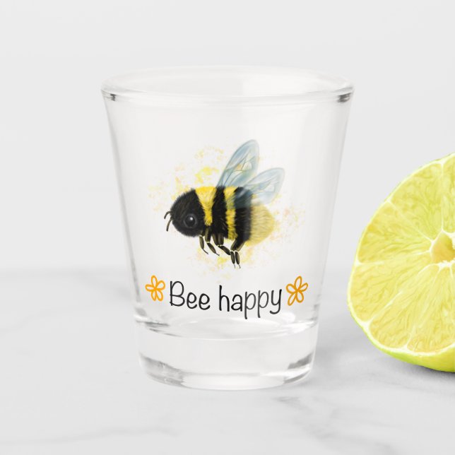 Vaso De Chupito ¡Bee Happy! Cristal de abeja de burbujas (Anverso)
