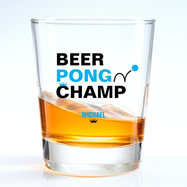 Vaso De Chupito Beer Pong Champ Campeón Azul y Negro (black and blue beer pong champ shot glass)