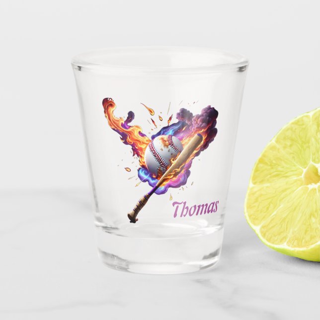 Vaso De Chupito Béisbol en llamas. (Anverso)