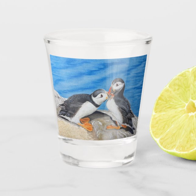 Vaso De Chupito Besando Puffins (Anverso)