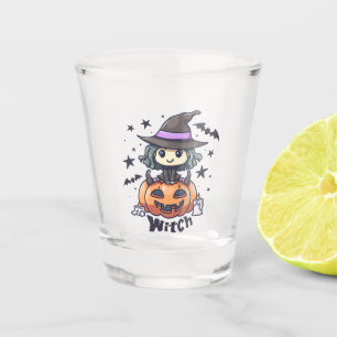 Vaso De Chupito Bestia infantil sentada en una calabaza - "Bruja"