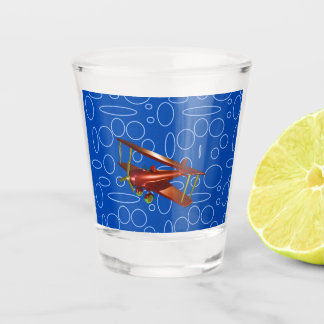 Vaso De Chupito Bi-plano rojo en círculos azules y lazos de vidrio