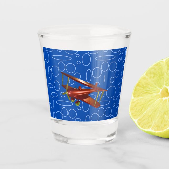 Vaso De Chupito Bi-plano rojo en círculos azules y lazos de vidrio (Anverso)