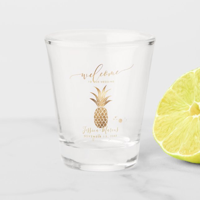 Vaso De Chupito Bienvenida de Piña de Faux Gold (Anverso)