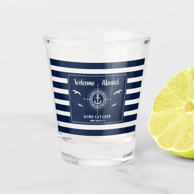 Vaso De Chupito Bienvenida del nombre del barco personalizado a bo (Anverso)