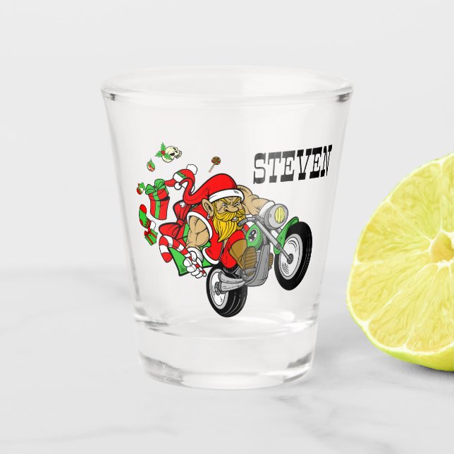 Vaso De Chupito Biker Santa personalizado (Anverso)