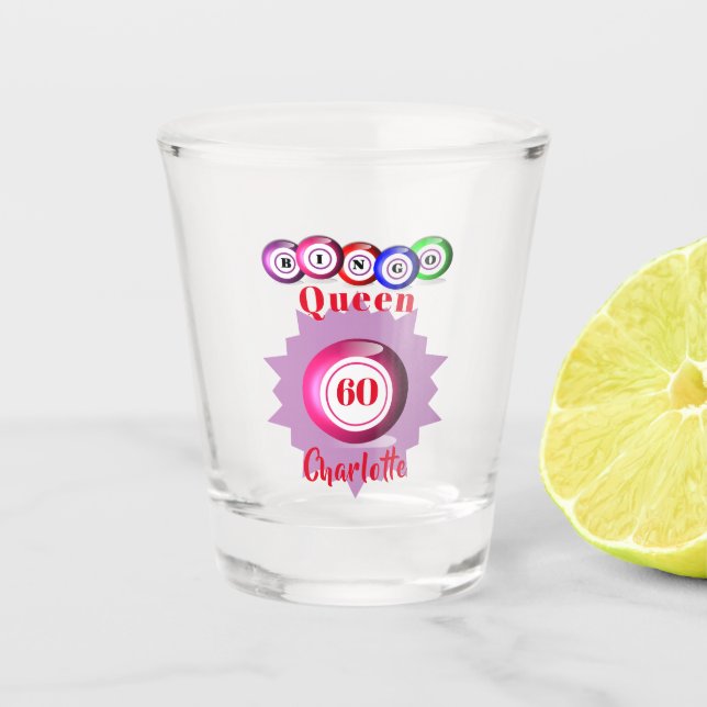 Vaso De Chupito Bingo Queen Funny Personalizado Cumpleaños Vidrio  (Anverso)