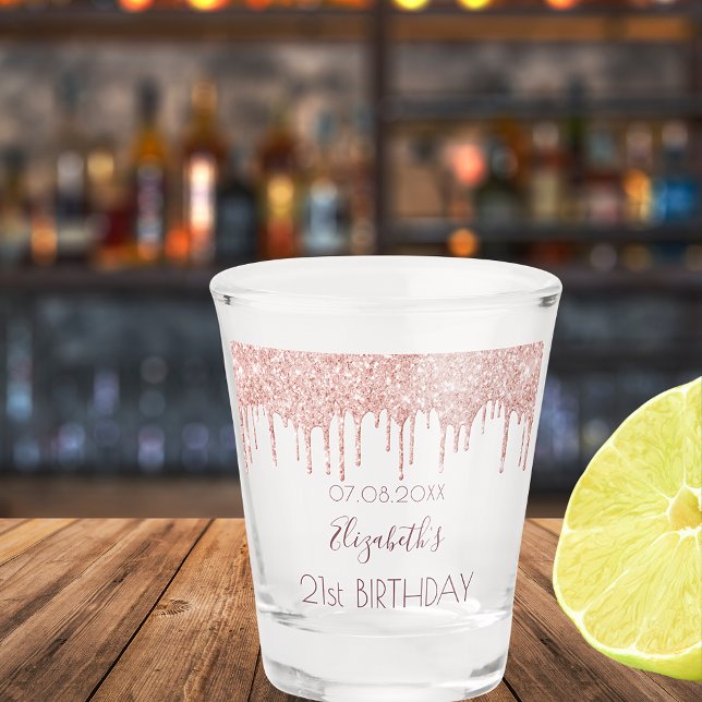 Vaso De Chupito Birthday rose gold glitter drips name  (Subido por el creador)