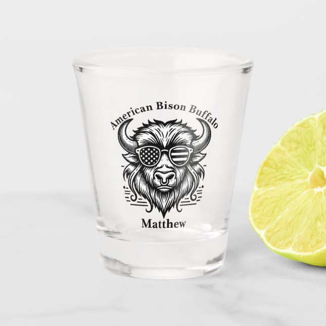 Vaso De Chupito Bison de oro en Ilustracion de gafas de sol (Anverso)