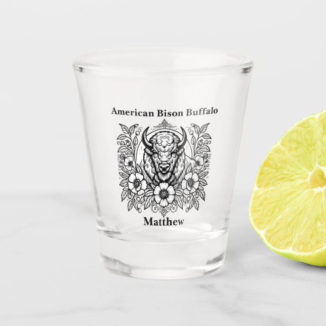 Vaso De Chupito Bison de oro entre flores (Anverso)