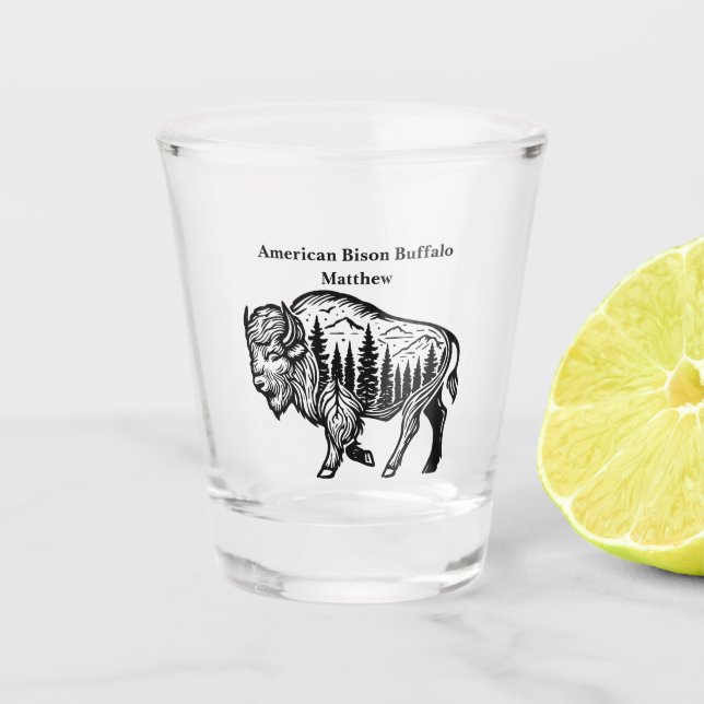 Vaso De Chupito Bison en un Ilustracion forestal (Anverso)