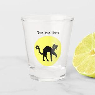 Vaso De Chupito Black Cat ARched back Ojos verdes Luna amarilla