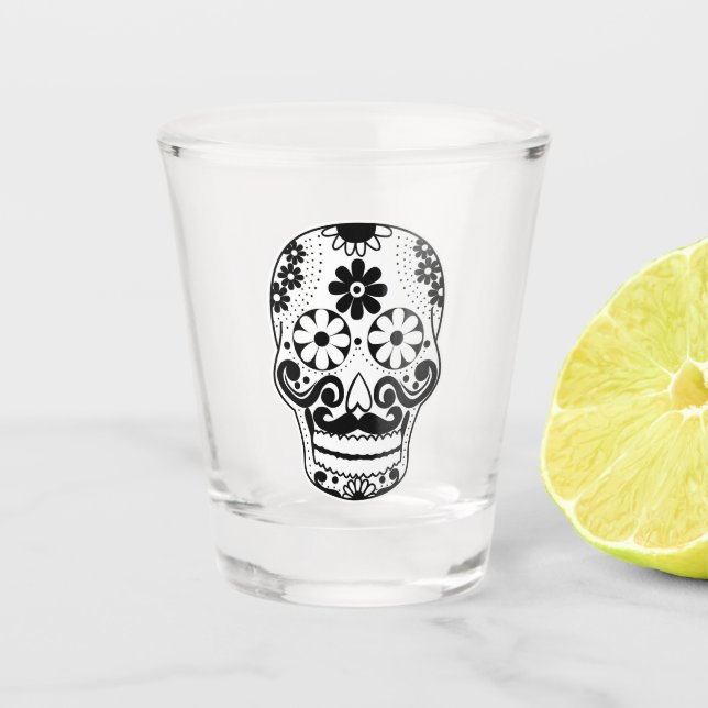 Vaso De Chupito Black Mustached Sugar Skull (Anverso)