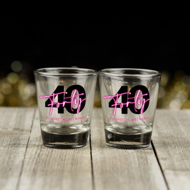 Vaso De Chupito Black Neon Pink 40th Birthday Shot Glass (Subido por el creador)