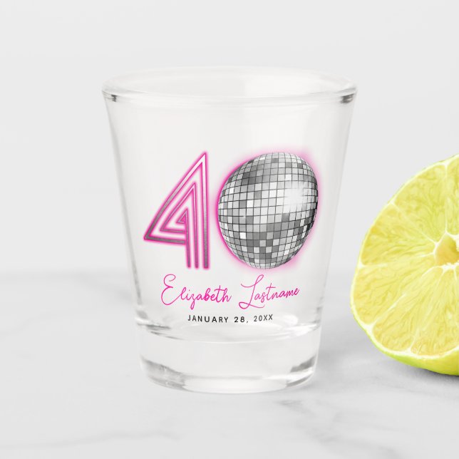 Vaso De Chupito Black Neon Pink Disco Ball 40 cumpleaños (Anverso)