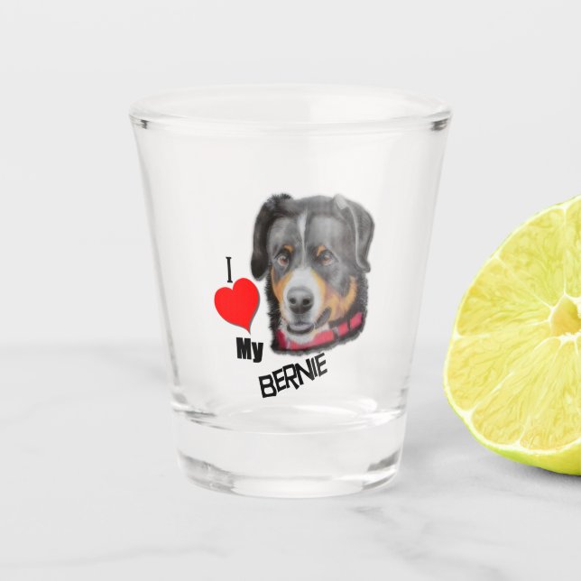 Vaso De Chupito Black Tan Bernese Dog Love (Anverso)