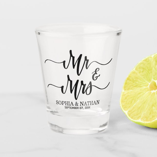 Vaso De Chupito Black & White Minimalist Wedding Favor Modern Text (Anverso)