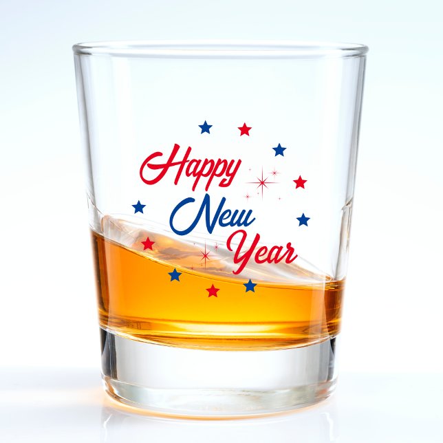 Vaso De Chupito Blanco Rojo y Azul Feliz Año Nuevo (Red White & Blue Happy New Year Shot Glass)
