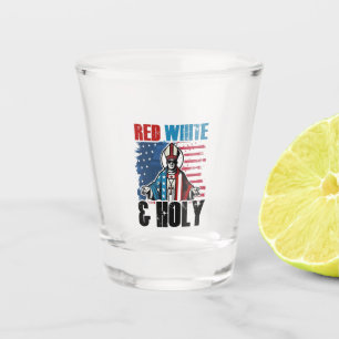 Vaso De Chupito Blanco Rojo y Santo Papa León XIV, 4 de julio