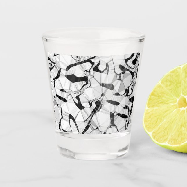 Vaso De Chupito Blanco y negro en movimiento vidrio caliente (Anverso)