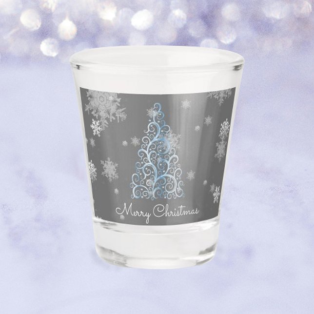Vaso De Chupito Blue Christmas Tree and Snflakes Shot glass (Blue Christmas Tree and Snowflakes Shot Glass)