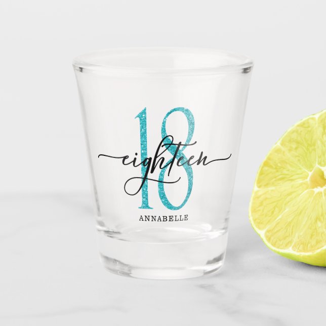 Vaso De Chupito Blue Faux Purpurina 18 cumpleaños (Anverso)