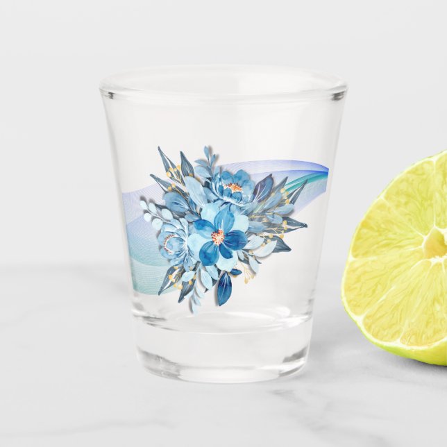 Vaso De Chupito Blue Floral Shotglass Wedding Favor (Anverso)