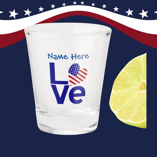 Vaso De Chupito Blue LOVE USA Heart Flag Personalized (Subido por el creador)