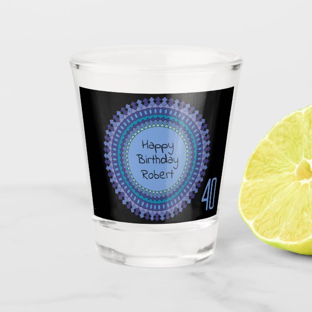 Vaso De Chupito Blue Mandala Cumpleaños fiesta Añadir nombre (Anverso)