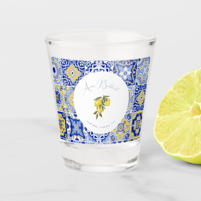 Vaso De Chupito Blue Mediterranean Tile & Citrus Bachelorette (Anverso)