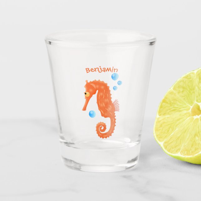 Vaso De Chupito Bóbulas de caballito de mar naranja personalizado  (Anverso)