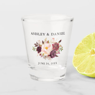 Vaso De Chupito Boda acuarela de Borgoña Floral