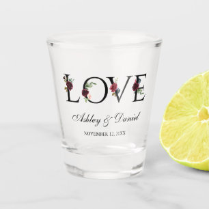 Vaso De Chupito Boda azul borgoña de color acuarela de amor
