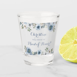 Vaso De Chupito Boda Botánico Floral Azul Y Gris Dusto