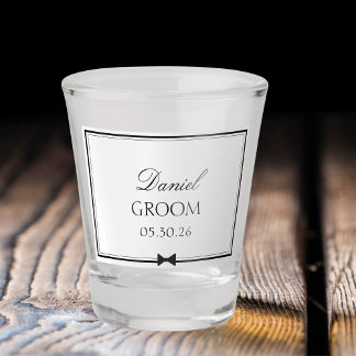 Vaso De Chupito Boda clásico personalizado Simple Bowtie Groom